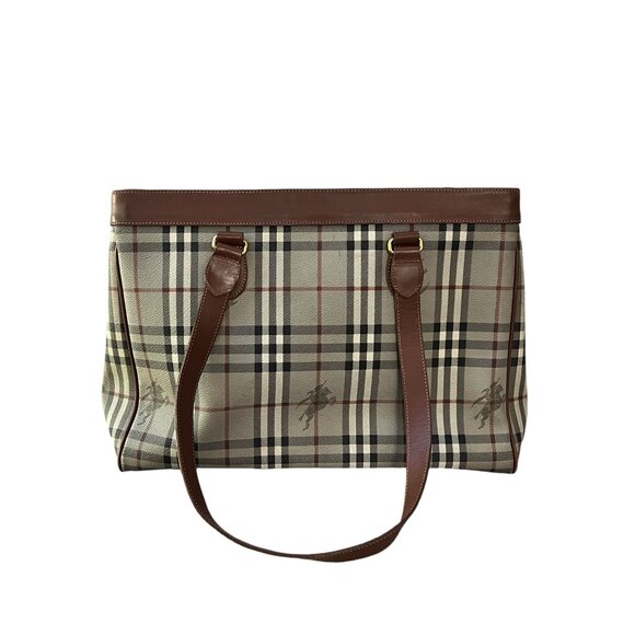 Burberry Haymarket Check Tote Gray Brown Bag Vintage Authentic Handbag - Picture 7 of 11